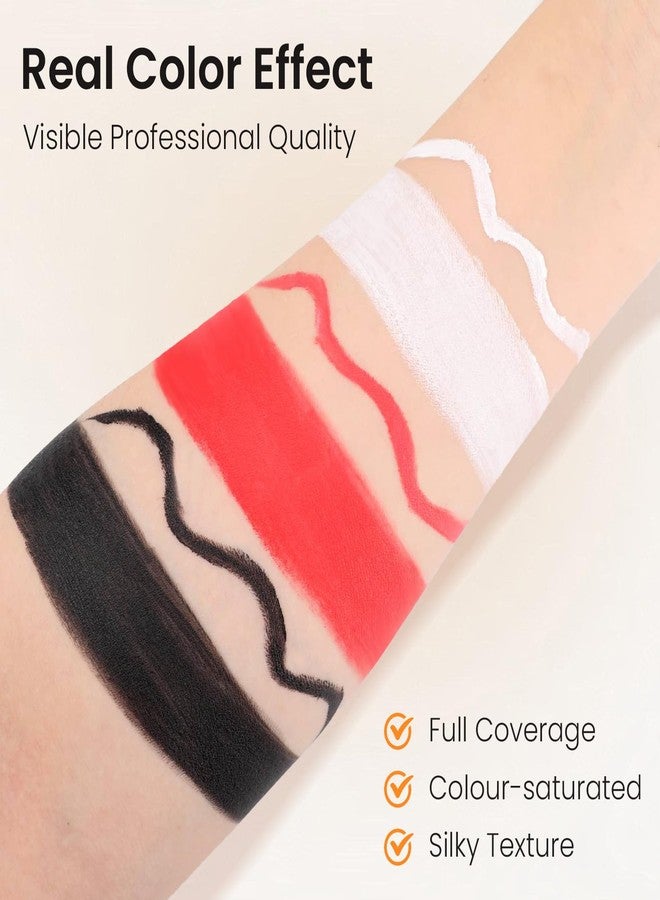 DATANSUN 3 Colors Face Body Paint + 3pcs Sponge + 3pcs Brush, 【Full Coverage】【Skin Friendly】【Long Lasting】, Professional Paint Makeup Product For Halloween/Masquerade/Cosplay/Movie Makeup, Black+White+Red - Image 2